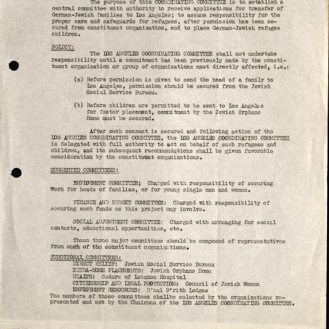 Original description of Los Angeles Coordinating Committee for German-Jewish Refugees, 1936