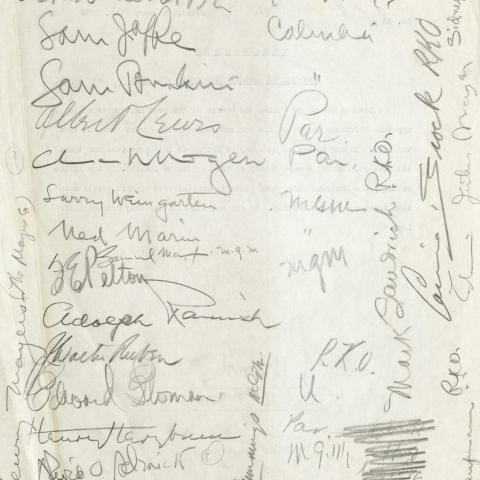 Handwritten list of meeting attendees for a March 13, 1934 meeting at the Hillcrest Country Club