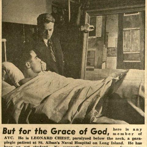 Artists visit former art student and veteran Leonard Chest at St. Alban's Naval Hospital on Long Island