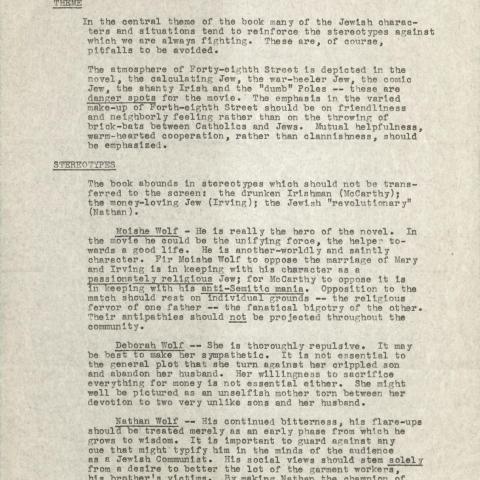 Notes for a movie version of the book "East River," December 24, 1947