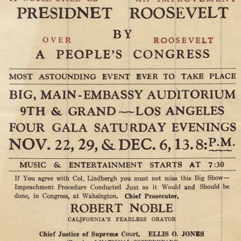 Flyer for a rally for the impeachment of President Roosevelt