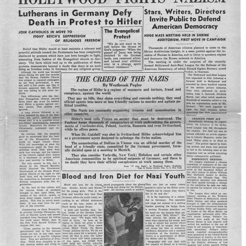 Front page, The Anti-Nazi News: A Journal in Defense of American Democracy, October 20, 1936