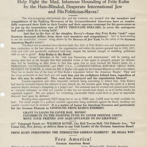 Flyer created by The German American Bund, ca. 1939