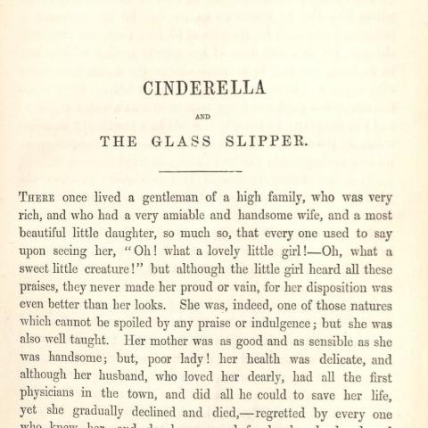 Cruikshank, George, Charles Perrault, Charles Perrault, and Charles Perrault. George Cruikshank's Fairy Library. [London]: Routledge, Warne, & Routledge, 1865. First page of Cinderella story.