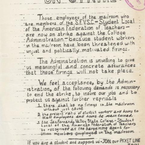 Flyer, CSUN's American Federation of Teachers regarding a student employee strike