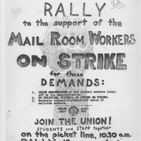 Flyer, Industrial Workers of the World in support of mail room strike at CSUN