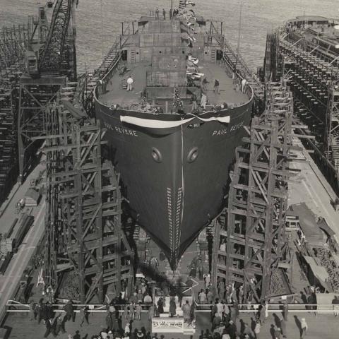 Launch day for the S.S. Paul Revere, December 21, 1945