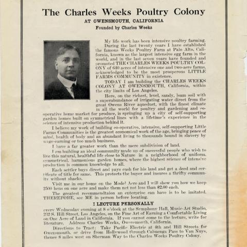Charles Weeks Poultry Colony Advertisement, 1923