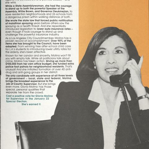 Molina for Supervisor 1990-1991 campaign mailer, Frank del Olmo Collection, Box 148 Folder 18