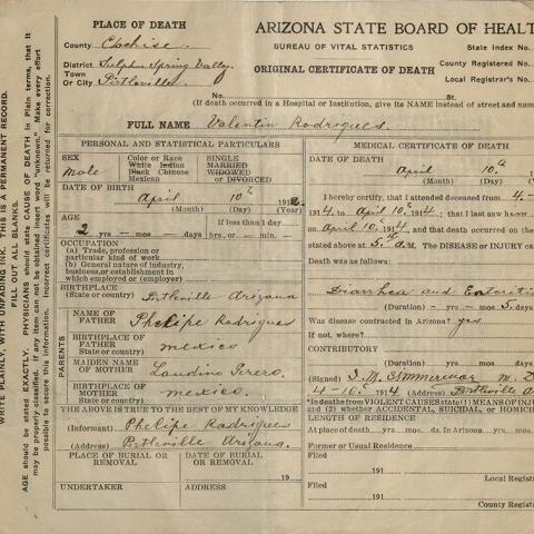 Death certificate for Valentin Rodriguez