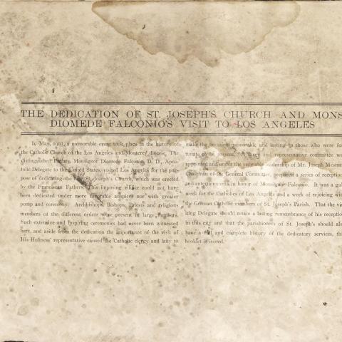 Dedication page, Visit of His Excellency Most Rev. Diomede Falconio, Apostolic Delegate to the United States