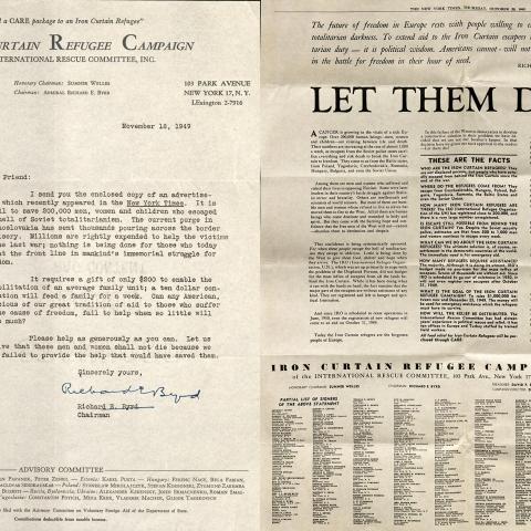 Form letter from Richard Byrd requesting support of the Iron Curtain Refugee Campaign, November 18, 1949
