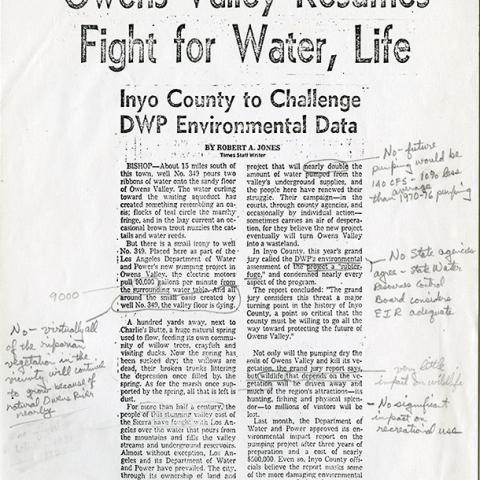 Los Angeles Times Article, "Owens Valley Resumes Fight for Water, Life" 