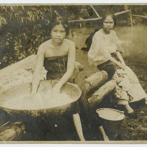 Portrait of two young women washing clothing, ca. 1910, Donald Hiram Stilwell Photograph Collection, DHS_01-02_06_001