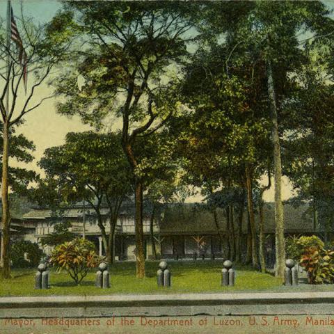 Postcard of Estado Mayor, headquarters of the Department of Luzon, U.S. Army, Manila, Philippines, ca. 1910. Donald Hiram Stilwell Photograph Collection
