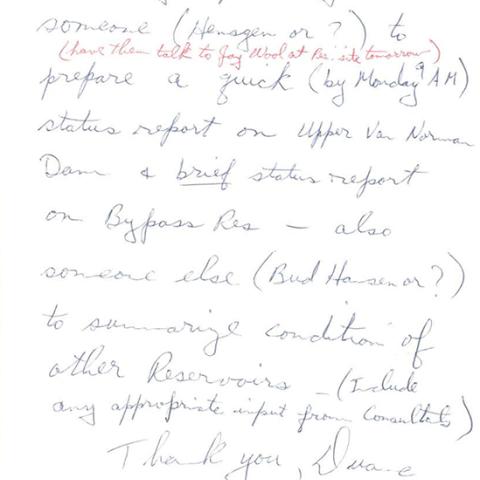 Handwritten note by Georgeson to have Jack create a status report 
