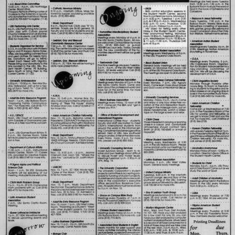 Daily Sundial, November 9, 1995