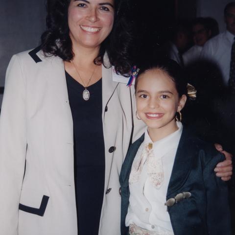 Vice-President of CFSFV, Laura Casas-Frier, with Meghan Gutierrez at at the 6th annual Adelante Mujer conference, 1997