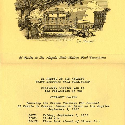 El Pueblo de Los Angeles Founders Plaque dedication invitation