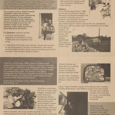 The exhibit pamphlet for “Bobtown: The Legacy of Robert Celestin.” TBC.RCH