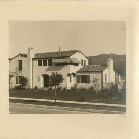 Front yard of a Mission revival single-family home in the foothills of Los Angeles, ca. 1930