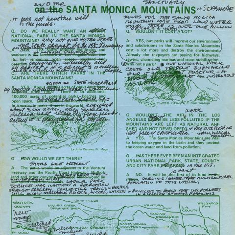 Fact Sheet, Santa Monica Mountains, with Sue Nelson marginalia