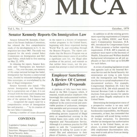 Monthly Immigration Current Advisor Newsletter, October 1979
