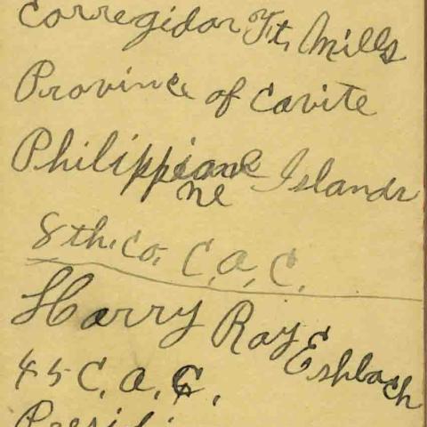 Private Harry R. Eshbach diary, 1918-1919. Fred M. Greguras Papers
