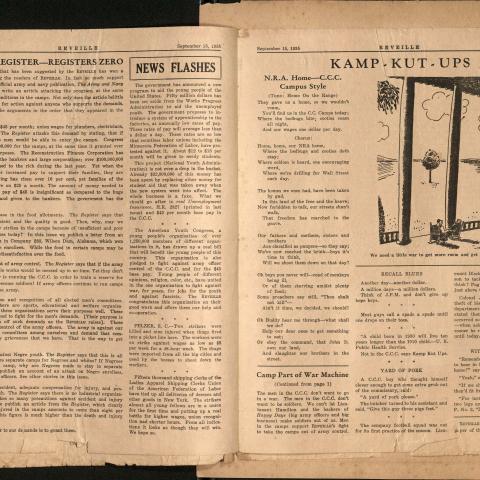 Pages 4-5 of Reveille, camp newsletter