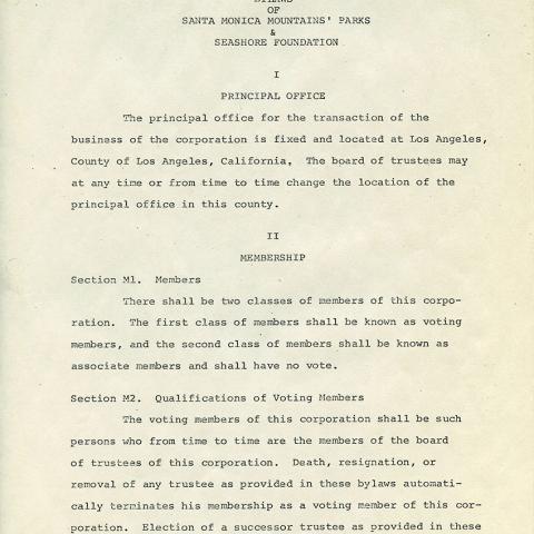 Santa Monica Mountains' Parks and Seashore Foundation bylaws, 1975