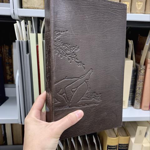 Clamshell box with leather blind stamp design for IV, Four Poems, 1984