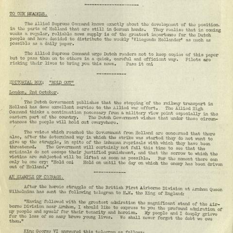 First page of English-language translation of De Vliegende Hollander (the Flying Dutchman), no. 52, Wednesday, October 4, 1944