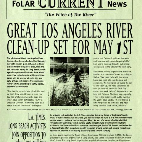 Friends of the LA River Newsletter, April 1993. "Great Los Angeles River Clean-Up Set for May 1st." Los Angeles City Planning Commission Collection
