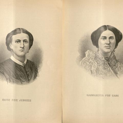 Illustration, the Fox sisters, in the Carrier Dove