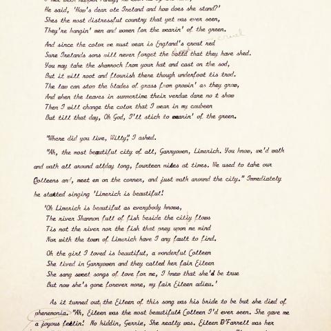 Lyrics to the Irish folk song “Wearin’ of the Green.