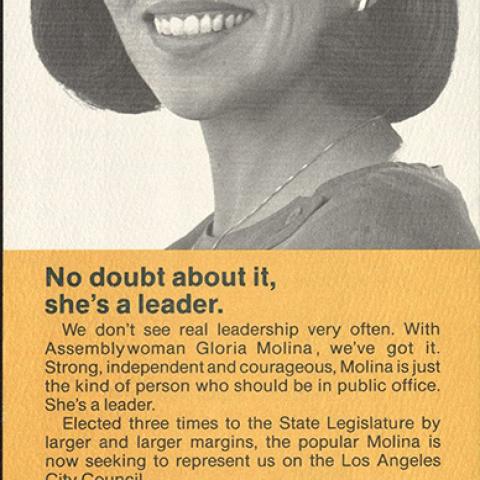 Gloria Molina for City Council door tag, Frank del Olmo Collection, Box 109 Folder 3