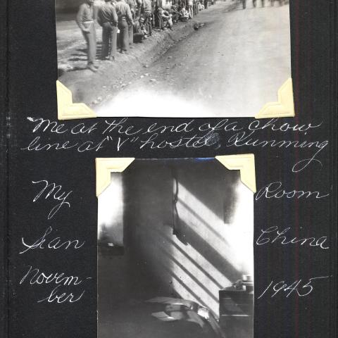 The chow line in Kunming and Eliot Wittenberg's room in Sian, November 1945