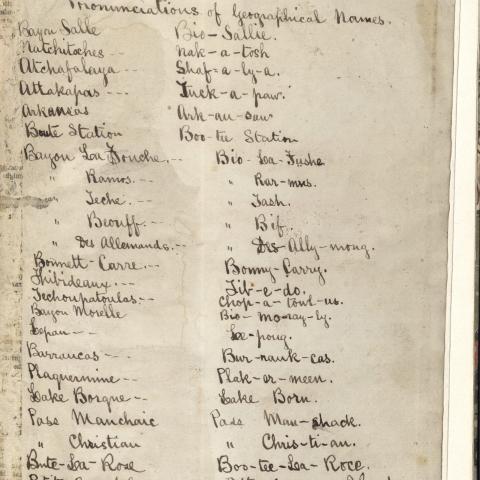 First page of Dargan's list of geographic names, with phonetic pronunciations