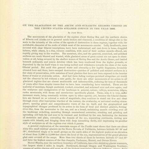 First page of John Muir’s report on Glaciation. F908 .U65 1884