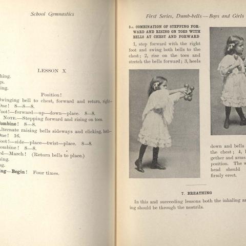Dumbbell exercises for boys and girls from Bancroft's School Gymnastics with Light Apparatus