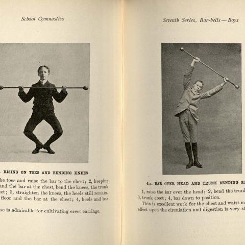 Barbell exercises for boys from Bancroft's School Gymnastics with Light Apparatus
