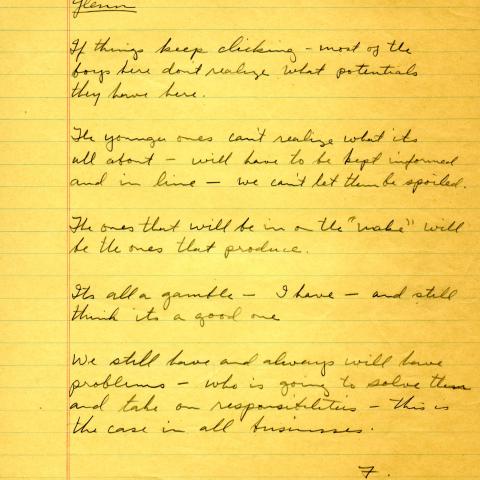 Handwritten note from Frank W. Bireley to Glenn W. Stevenson, December 12, 1956