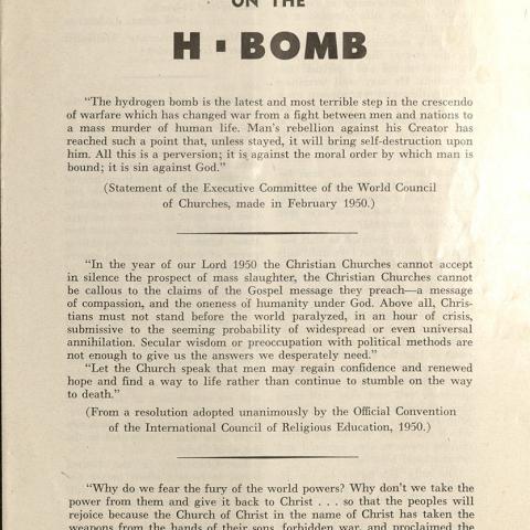 Anti-war booklet, Six Churchmen Speak on the H-Bomb