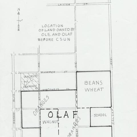 Hand drawn map of future site of Cal State Northridge