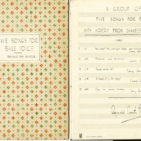 Cover and Title Page, Five Songs for Bass Voice with Words from Shakespeare Plays, By Reginald Smith Brindle, 1950, Reginald Smith Brindle Collection, Box 10, Folder 5