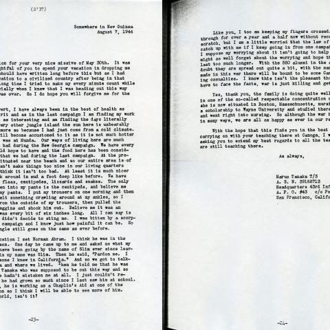 Letter from Haruo Tanaka to Canoga Park High School teacher, Mrs. Calvert, August 7, 1944
