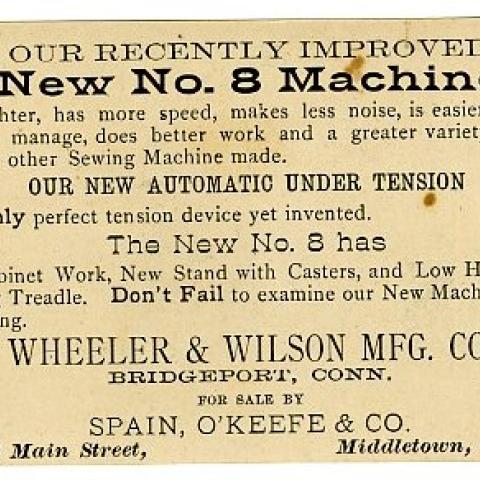 Backside of "The Mikado" card advertising a manufacturing company