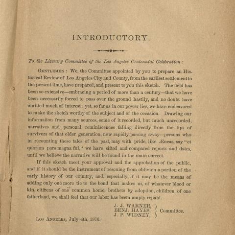 Introduction, An Historical Sketch of Los Angeles County, California, 1876