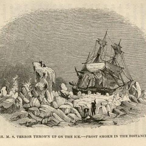 H.M.S. Terror Thrown Up On The Ice – Frost Smoke In The Distance. Winter in the Arctic Regions