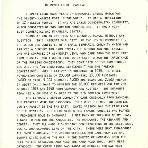 My Memories of Shanghai written by Walter Schnell